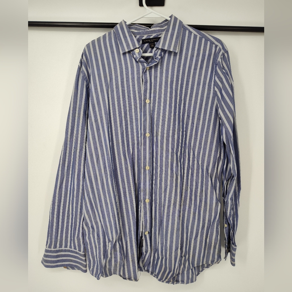 Banana Republic Blue & White Vertical Stripe Button-Down Shirt Size Mens Large